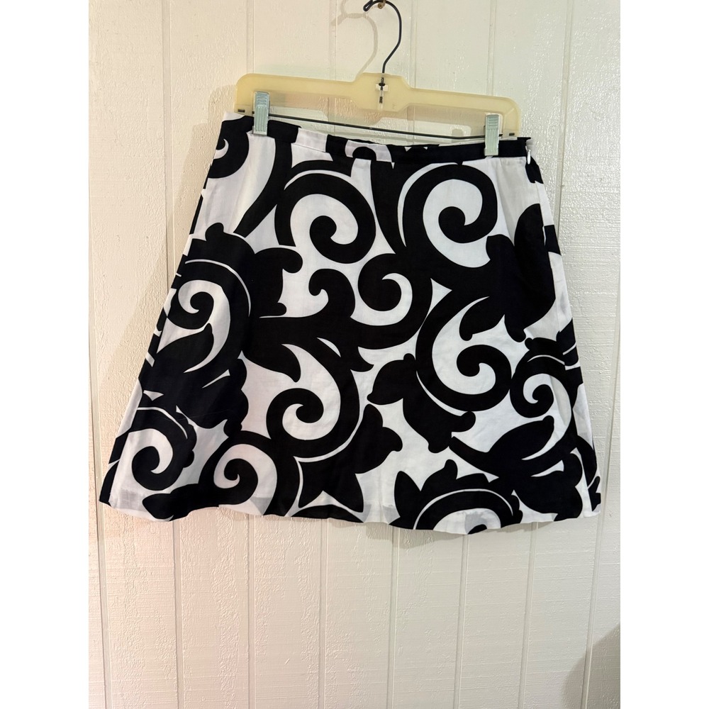 J.Crew Black White Scroll Damask Print A-Line Mini Skirt Size 6